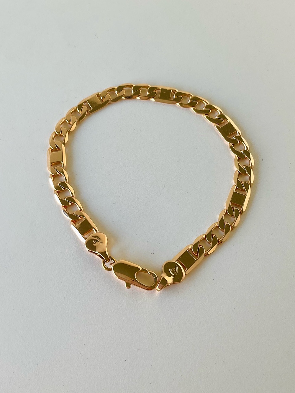 Gourmette Link Chain Bracelet | Gold Plated 7.2" | Minimalist Flat Curb Jewelry